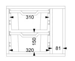 Freja 2 medium plastskuffer. Skillevegg