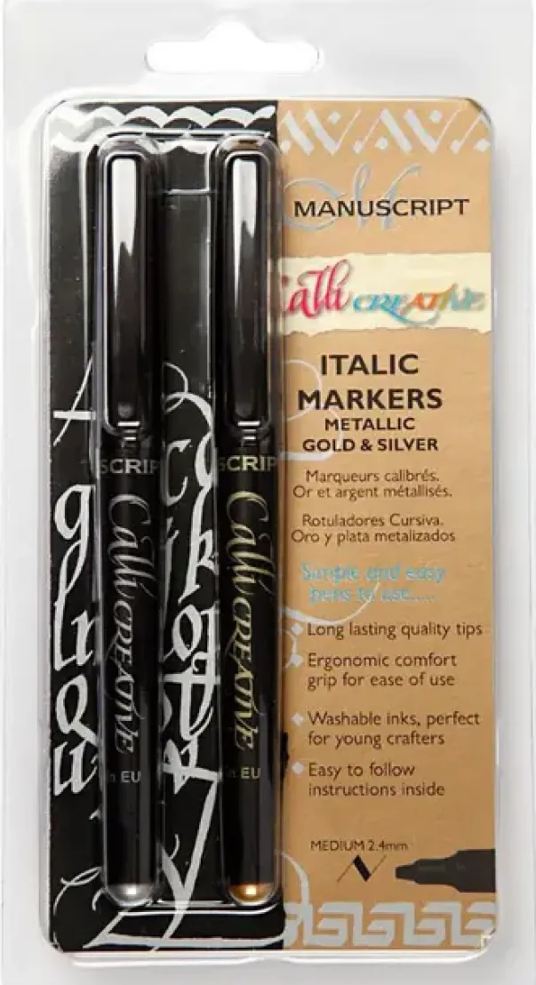 Kalligrafi tusj gull og sølv