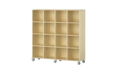 Labyrint reol 16 rom med hjul bjørk