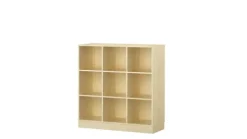 Labyrint reol 9 rom med sokkel bjørk