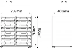 Moss skolereol 4 rom med plastbakker