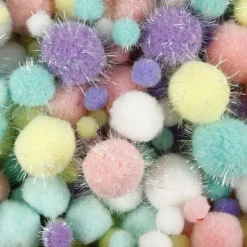 Pompons pastell med glitter