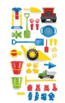 Stort sandsett med kjøretøy