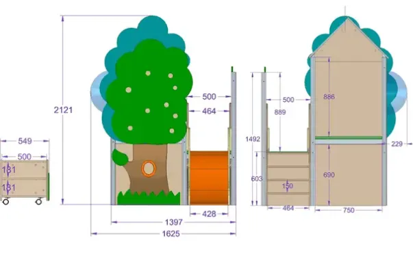 Trehuset med trapp og sklie